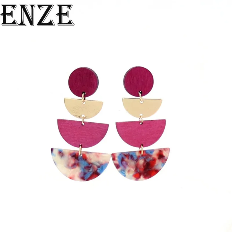 ENZE new fashion semi-circular wood color multicolor alloy pendant earring yellow rose red green accessories for women
ENZE new fashion semi-circular wood color multicolor alloy pendant earring yellow rose red green accessories for women
