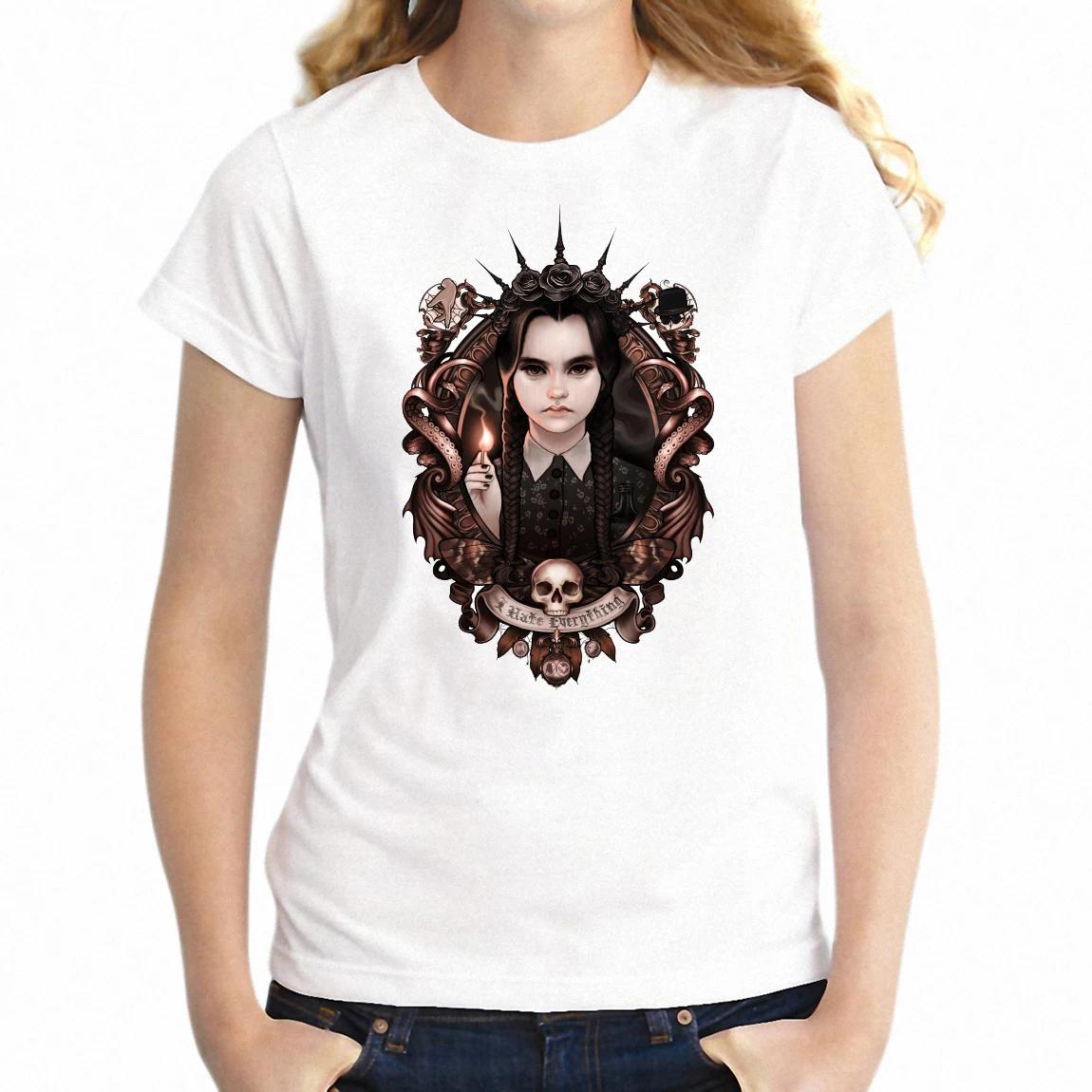 New Women's T-shirt I Hate Everything Wednesday Addams Goth Girl's short sleeve tshirt Harajuku Streetwear tees tops
New Women's T-shirt I Hate Everything Wednesday Addams Goth Girl's short sleeve tshirt Harajuku Streetwear tees tops