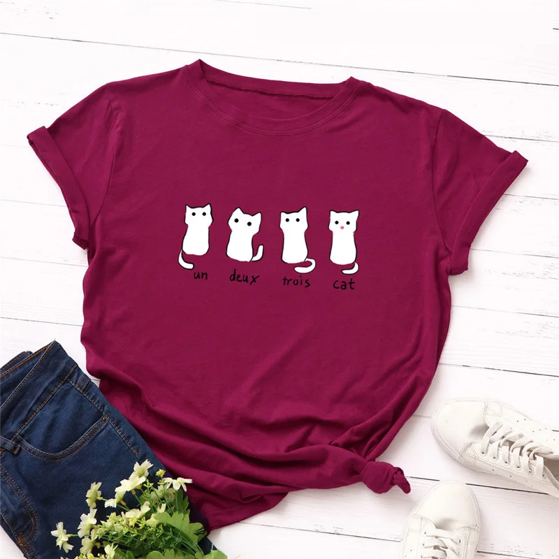 Plus Size S-5XL New Lovely Four Cat Letter Print T Shirt Women 100% Cotton O Neck Short Sleeve Summer T-Shirt Tops Pink T Shirts
Plus Size S-5XL New Lovely Four Cat Letter Print T Shirt Women 100% Cotton O Neck Short Sleeve Summer T-Shirt Tops Pink T Shirts