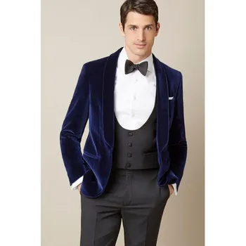 2017 Latest Coat Blue Velvet Jacket Grey Groom wedding suits for men Slim Fit 3 Piece Tuxedo MinanSer mens suit Terno Masculino
2017 Latest Coat Blue Velvet Jacket Grey Groom wedding suits for men Slim Fit 3 Piece Tuxedo MinanSer mens suit Terno Masculino
