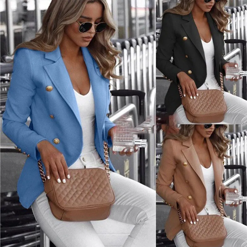 Women's Jacket Blazer Long Sleeve Notched Collar Office Lady Blazers Plus Size 2019 Autumn New Fashion Double Breasted Solid Top
Women's Jacket Blazer Long Sleeve Notched Collar Office Lady Blazers Plus Size 2019 Autumn New Fashion Double Breasted Solid Top