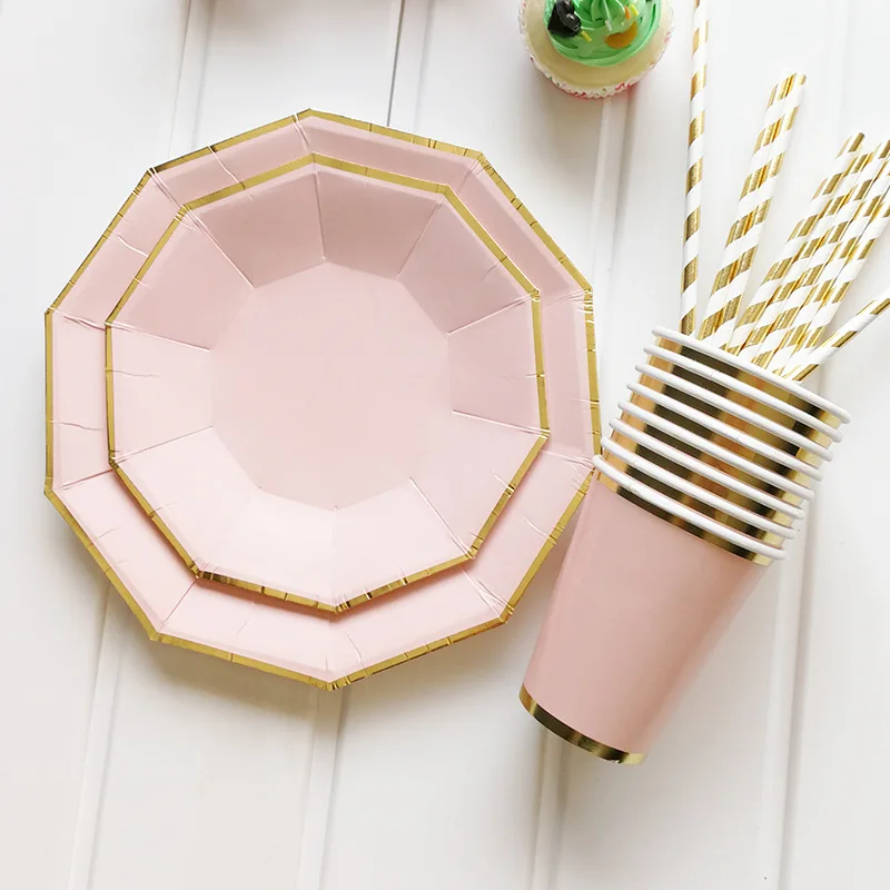 Bronzing Pink Solid Color Decagon Plate Disposable Paper Tableware Baby Girls Birthday Party Decor Cake Dish Striped Straws Cups
Bronzing Pink Solid Color Decagon Plate Disposable Paper Tableware Baby Girls Birthday Party Decor Cake Dish Striped Straws Cups