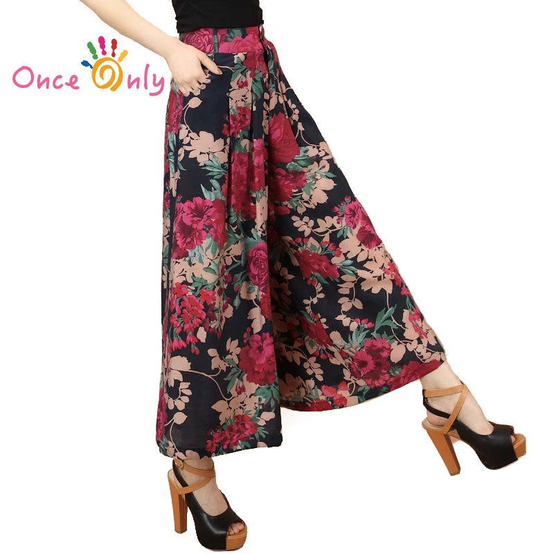 2019 Plus size Summer Women Print Flower Pattern Wide Leg Loose Linen Dress Pants Female Casual Skirt Trousers Capris Culottes
2019 Plus size Summer Women Print Flower Pattern Wide Leg Loose Linen Dress Pants Female Casual Skirt Trousers Capris Culottes