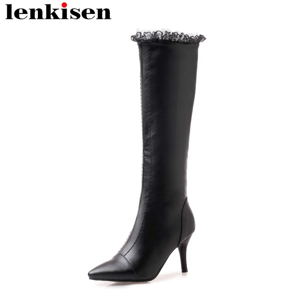 Lenkisen zipper lacework scrub pu solid pointed toe large size 34-43 thin high heels all-match sexy women knee-high boots L16
Lenkisen zipper lacework scrub pu solid pointed toe large size 34-43 thin high heels all-match sexy women knee-high boots L16