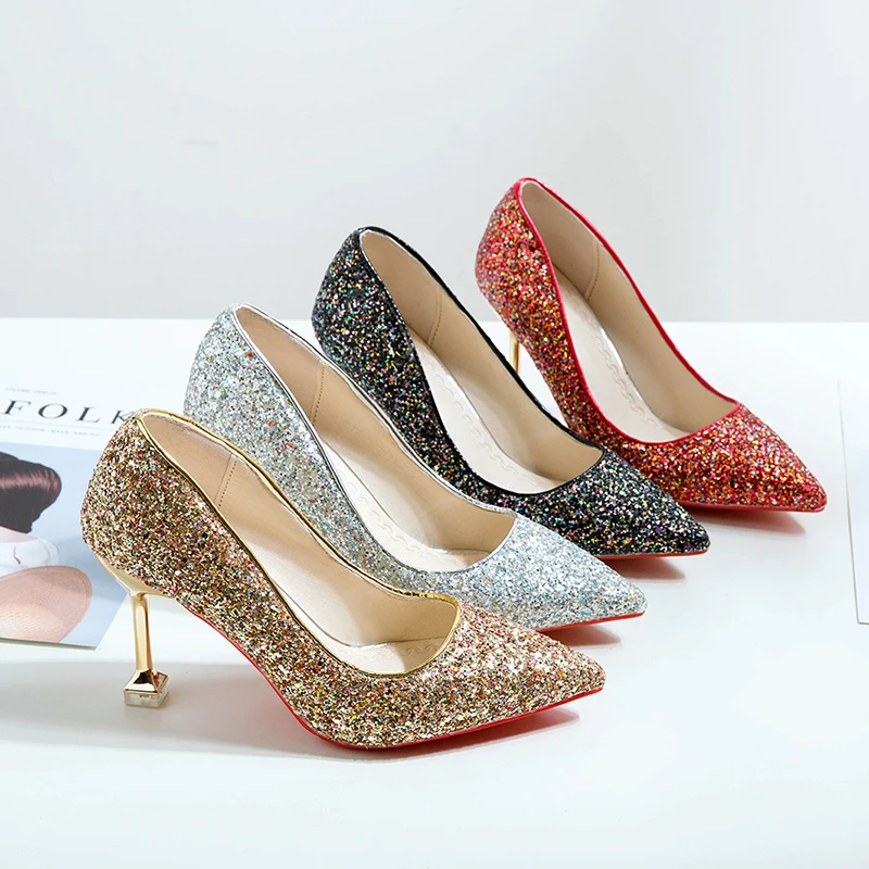Women Bridal Shoes High Heels Bling Pumps Gold Heeld Dress Shoes Gilitter Woman Boat Shoes Sequined Gold Party Shoes Silver 6908
Women Bridal Shoes High Heels Bling Pumps Gold Heeld Dress Shoes Gilitter Woman Boat Shoes Sequined Gold Party Shoes Silver 6908