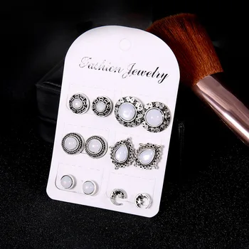 12 sets/Lot Antique Silver Color Stud Earrings Set Hollow Flower Circle Water Drop Crystal Star Moon Earring Women Ear Jewelry
12 sets/Lot Antique Silver Color Stud Earrings Set Hollow Flower Circle Water Drop Crystal Star Moon Earring Women Ear Jewelry
