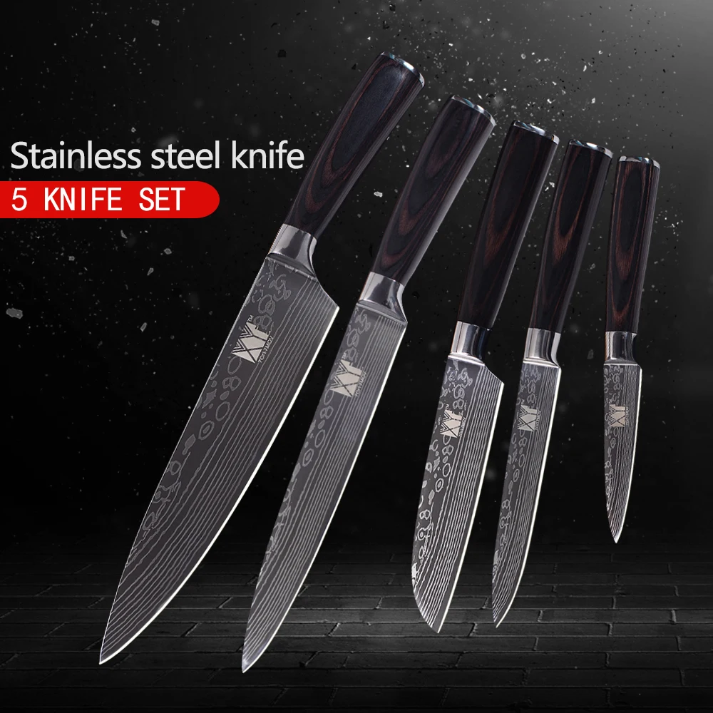 XYj Brand Damascus Pattern Kitchen Knives 3.5" 5" 5" 8" 8" Kitchen Tools 7Cr17Mov Stainless Steel Knives Well-balanced Handle
XYj Brand Damascus Pattern Kitchen Knives 3.5" 5" 5" 8" 8" Kitchen Tools 7Cr17Mov Stainless Steel Knives Well-balanced Handle