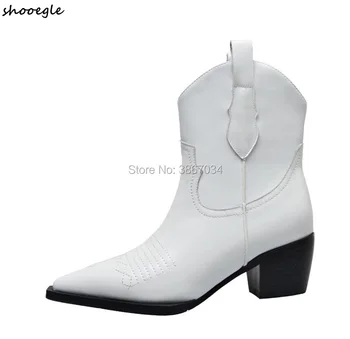 SHOOEGLE Fashion Women Cowboy Ankle Boots Slip on Chunky Heels White Black Short Booties Chaussure Femme
SHOOEGLE Fashion Women Cowboy Ankle Boots Slip on Chunky Heels White Black Short Booties Chaussure Femme