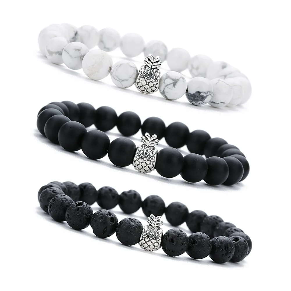 2018 New 19cm Natural Stone White Turquoises Black Lava Beaded Bracelets Pineapple Charm Bracelets for Men Women Party Jewelry
2018 New 19cm Natural Stone White Turquoises Black Lava Beaded Bracelets Pineapple Charm Bracelets for Men Women Party Jewelry
