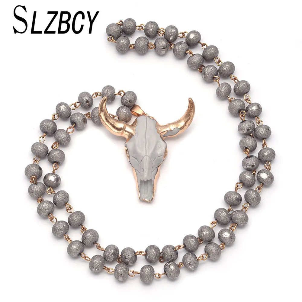 SLZBCY Handmade Skull Bull Head Pendant Strand Necklace For Men Women Crystal Beads Long Sweater Chain Necklaces Fashion Jewelry
SLZBCY Handmade Skull Bull Head Pendant Strand Necklace For Men Women Crystal Beads Long Sweater Chain Necklaces Fashion Jewelry