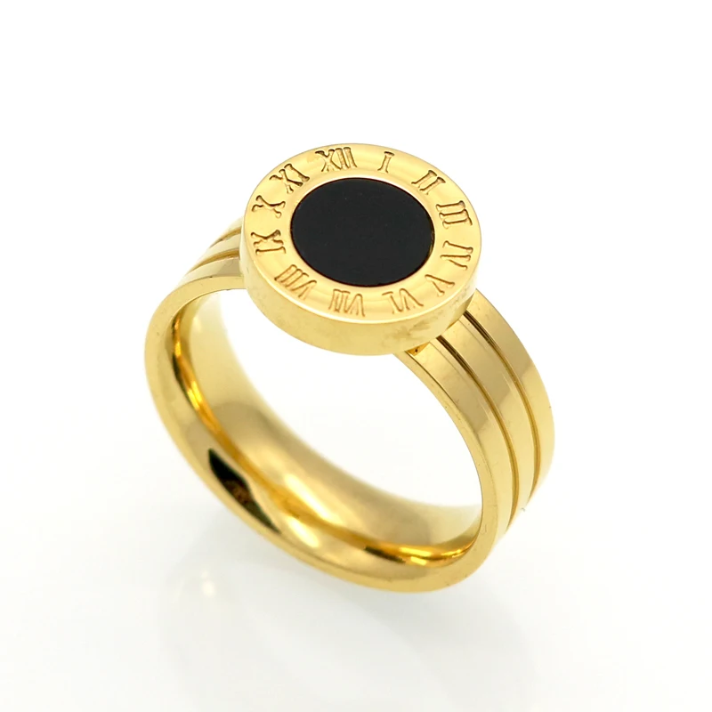 Women's 18K Gold/Rose Plated Stainless Steel Ring w/ Roman Numeral Agate Shell