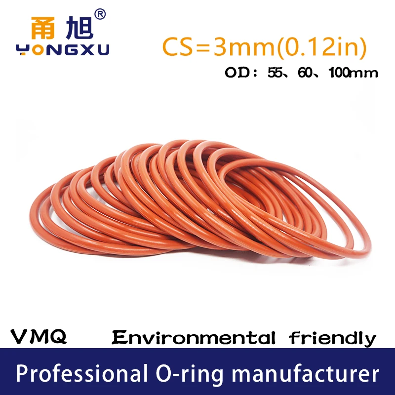 Red Silicon O-ring Silicone/VMQ 3mm Thickness OD55/60/100mm O Ring Seal Rubber Gasket ORing Waterproof Strip Washer Rings
Red Silicon O-ring Silicone/VMQ 3mm Thickness OD55/60/100mm O Ring Seal Rubber Gasket ORing Waterproof Strip Washer Rings