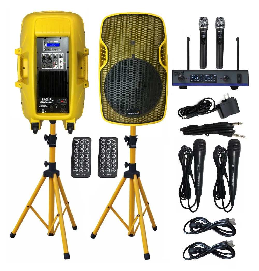 STARAUDIO Dual 3500W 15 Inch Powered Speakers DJ Stage PA Speaker Stands 2CH UHF Wireless Handheld Microphone Wired Mic SSYM-15
STARAUDIO Dual 3500W 15 Inch Powered Speakers DJ Stage PA Speaker Stands 2CH UHF Wireless Handheld Microphone Wired Mic SSYM-15