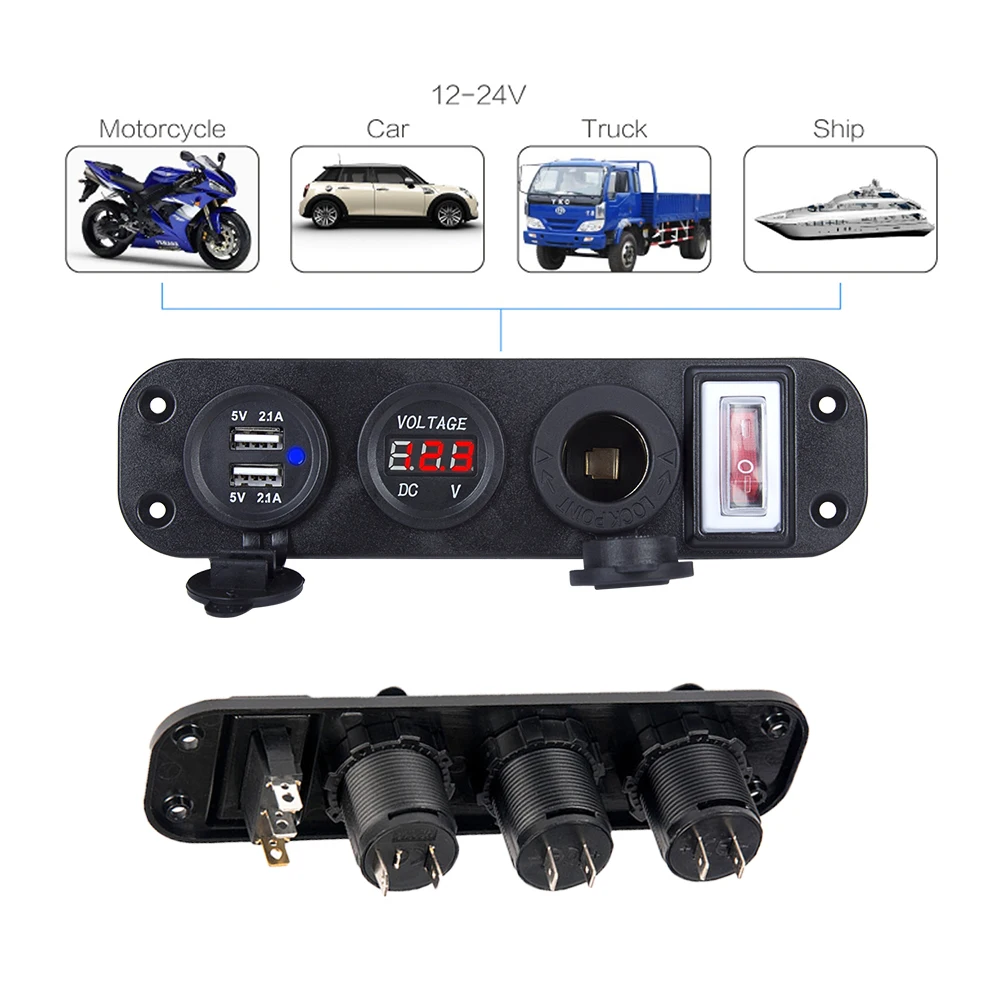 New 4 in 1 Digital Voltmeter + Dual USB Power Charger Adapter+12V Power Socket Cigarette Lighter Socket with Rocker Switch
New 4 in 1 Digital Voltmeter + Dual USB Power Charger Adapter+12V Power Socket Cigarette Lighter Socket with Rocker Switch
