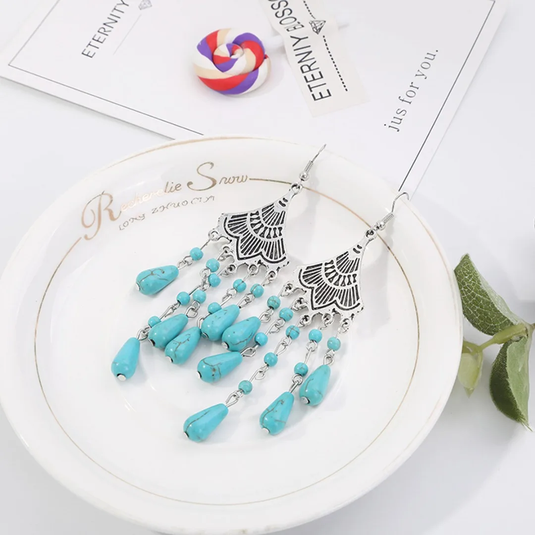 Ethnic Bohemian Women Turquoises Earring Antique Silver Blue Natural Stone Hook Earring Vintage Tibetan Silver Pendant Earring
Ethnic Bohemian Women Turquoises Earring Antique Silver Blue Natural Stone Hook Earring Vintage Tibetan Silver Pendant Earring