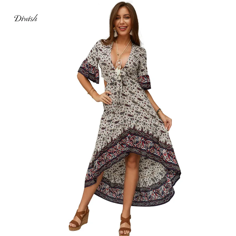 Diwish Women Summer Sundress 2019 Flare Sleeves Back Cut Out Bohemian Maxi Dress Deep V-Neck Sexy Asymmetric Long Beach Dress
Diwish Women Summer Sundress 2019 Flare Sleeves Back Cut Out Bohemian Maxi Dress Deep V-Neck Sexy Asymmetric Long Beach Dress