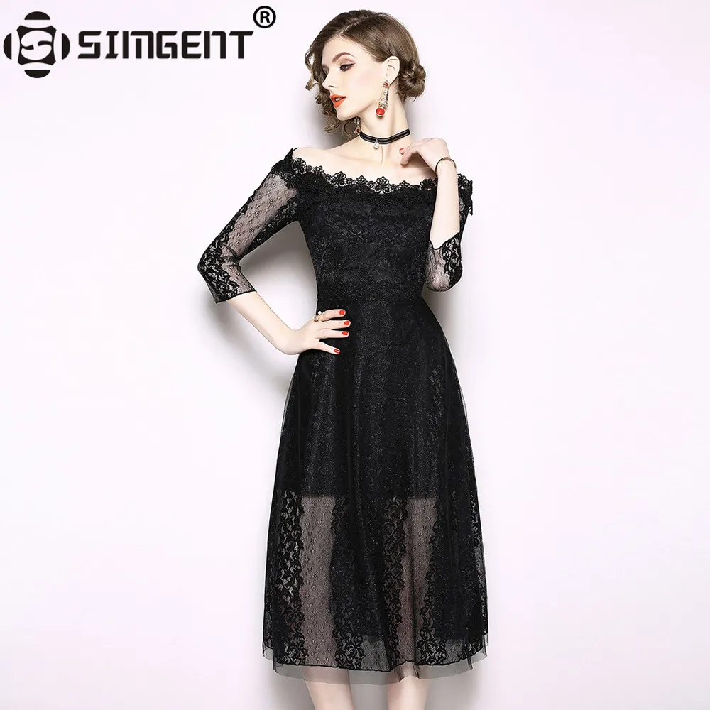 Simgent New Fashion Women Elegant Slash Neck Formal Party Lace Patchwork Midi Dress Vestidos Robe Dentelle Black White SG88233
Simgent New Fashion Women Elegant Slash Neck Formal Party Lace Patchwork Midi Dress Vestidos Robe Dentelle Black White SG88233
