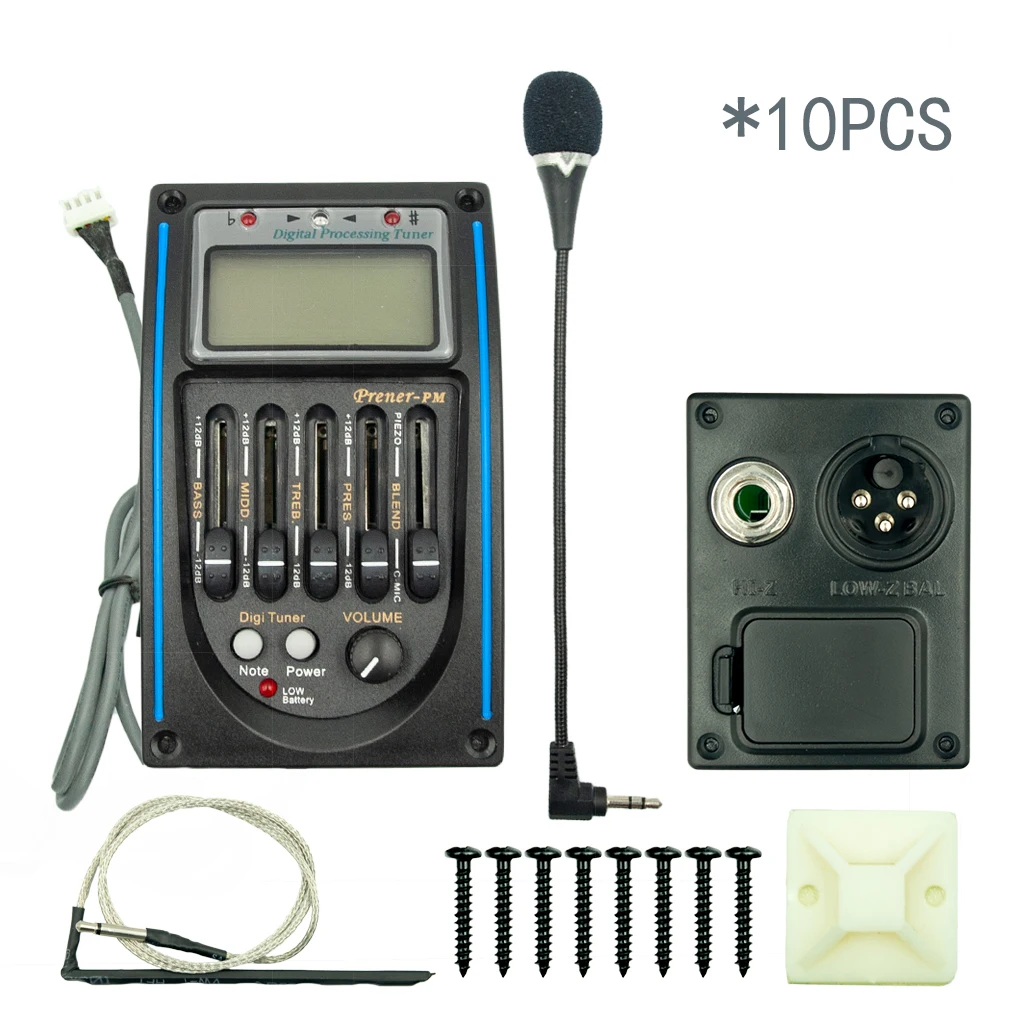 10PCS 5 Band Acoustic Guitar EQ Preamp Prener-PM 5-Band EQ Equalizer Pickup Tuner LCD W/ Microphone New
10PCS 5 Band Acoustic Guitar EQ Preamp Prener-PM 5-Band EQ Equalizer Pickup Tuner LCD W/ Microphone New