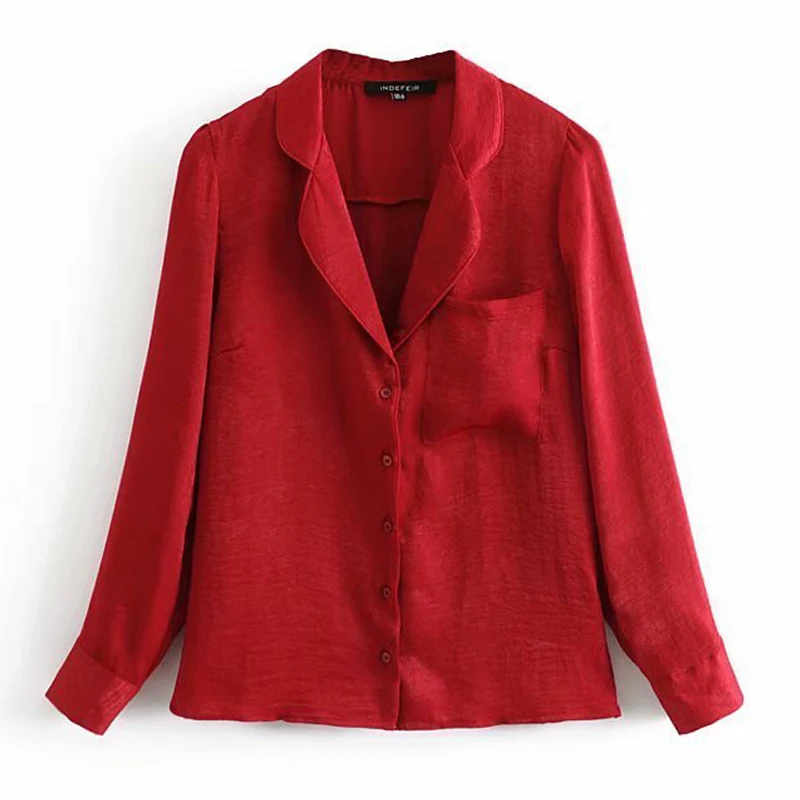 2019 Spring Summer Long Sleeve Red Shirt Notched Collar Silk Shirt Women Loose Blouses Tops Solid Color
2019 Spring Summer Long Sleeve Red Shirt Notched Collar Silk Shirt Women Loose Blouses Tops Solid Color