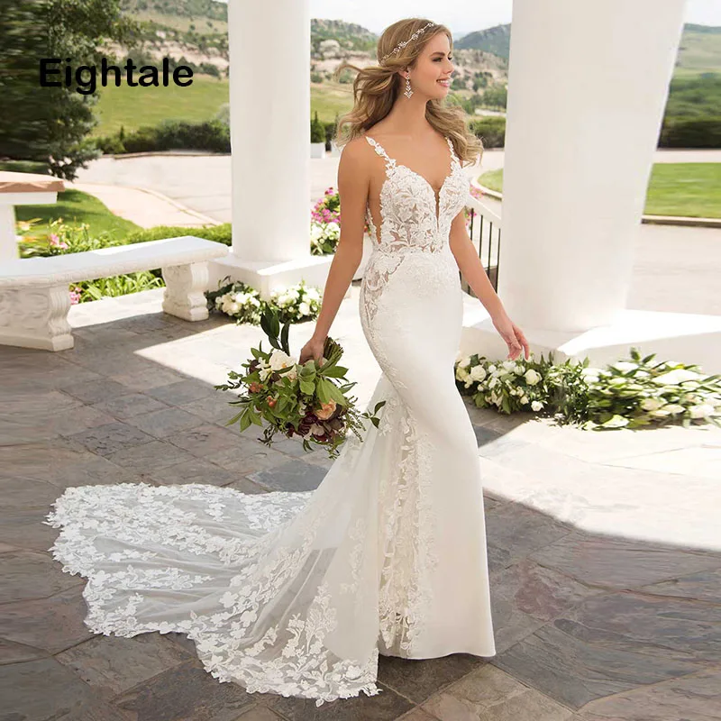 Eightale Boho Wedding Dress Lace Appliqued Spaghetti Strap Backless Princess vestidos de noiva Bridal Dress Wedding Gowns
Eightale Boho Wedding Dress Lace Appliqued Spaghetti Strap Backless Princess vestidos de noiva Bridal Dress Wedding Gowns