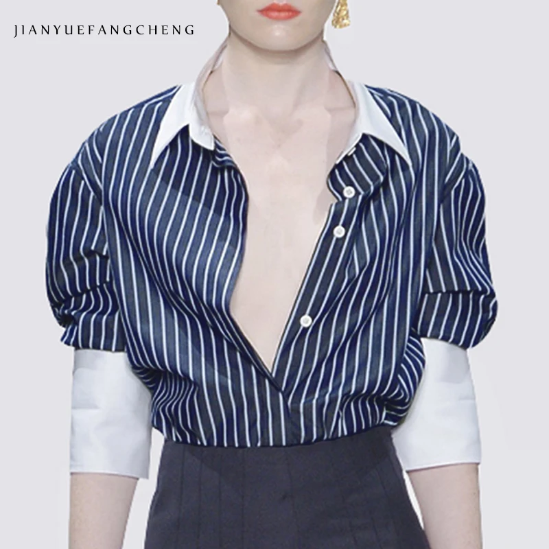 2018 Fashion Woman Tops Summer Plus Size Striped Cotton Shirt Long Sleeve Turn-down Blouse Women Sexy Office Tops
2018 Fashion Woman Tops Summer Plus Size Striped Cotton Shirt Long Sleeve Turn-down Blouse Women Sexy Office Tops