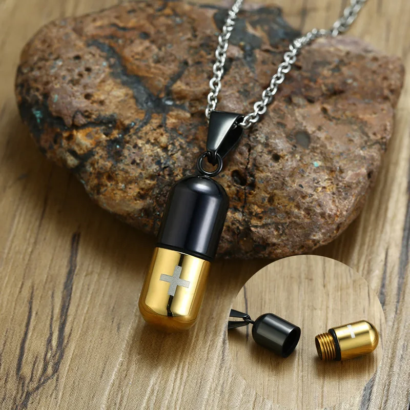 Small Pill Capsule Cross Openable Anime Pendant Necklace and Storage Compartment Feature Stainless Steel Perfume Bottle Jewelry
Small Pill Capsule Cross Openable Anime Pendant Necklace and Storage Compartment Feature Stainless Steel Perfume Bottle Jewelry