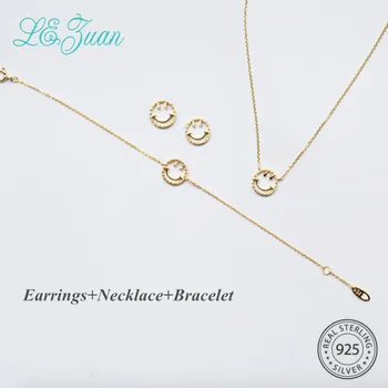 L&zuan Gold Smiling Face Shape Jewelry Set for Woman Real 925 Sterling Silver Stud Earrings/Necklace/Chain Bracelet Jewelry Gift
L&zuan Gold Smiling Face Shape Jewelry Set for Woman Real 925 Sterling Silver Stud Earrings/Necklace/Chain Bracelet Jewelry Gift