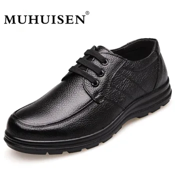 

Muhuisen New Arrival Men's Casual Shoes Genuine Leathe Business Loafers Male Moccasins Flats Fashion Breathable Lace-up Shoes