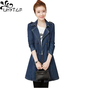 UHYTGF New Women 5XL plus size top outerwear Double-breasted slim Women Spring denim jacket Medium long jeans jacket Lady 1243
UHYTGF New Women 5XL plus size top outerwear Double-breasted slim Women Spring denim jacket Medium long jeans jacket Lady 1243
