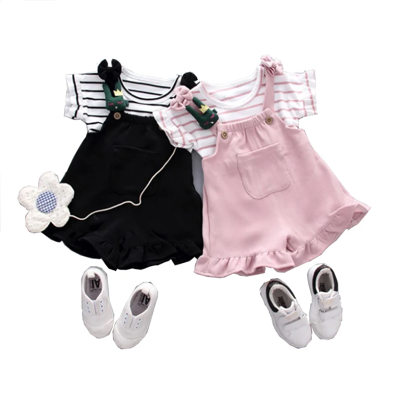 

Летняя одежда в китайском стиле для маленьких девочек, футболка в полоску + шорты, спортивный костюм для новорожденных, наряд для маленьких девочек, крутой комплект одежды