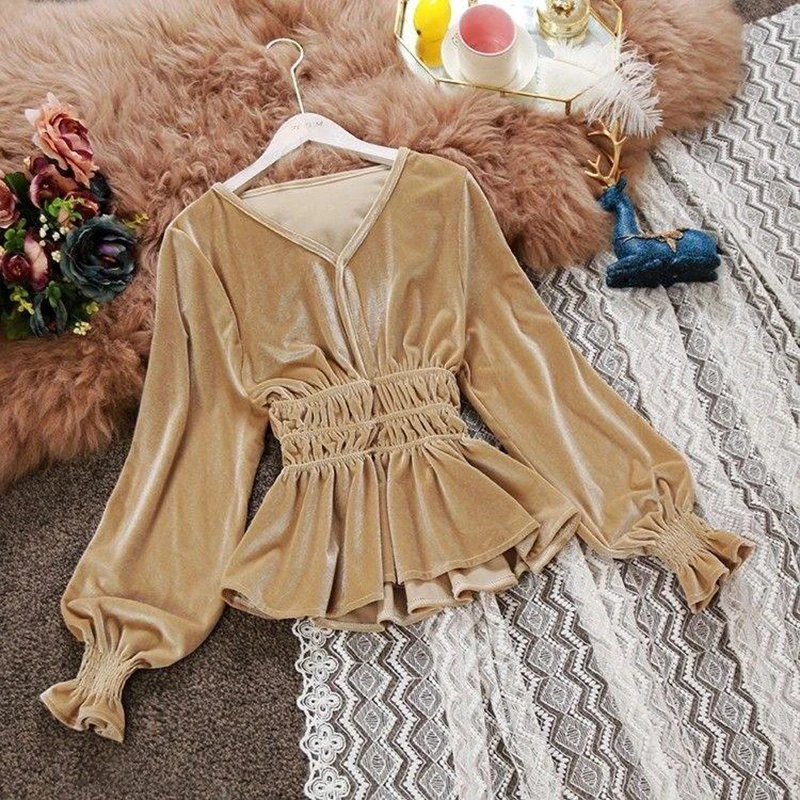 2018 autumn winter new women chic V-neck long-sleeve waist joker velvet lantern sleeve blouse female solid elegant shirts tops
2018 autumn winter new women chic V-neck long-sleeve waist joker velvet lantern sleeve blouse female solid elegant shirts tops