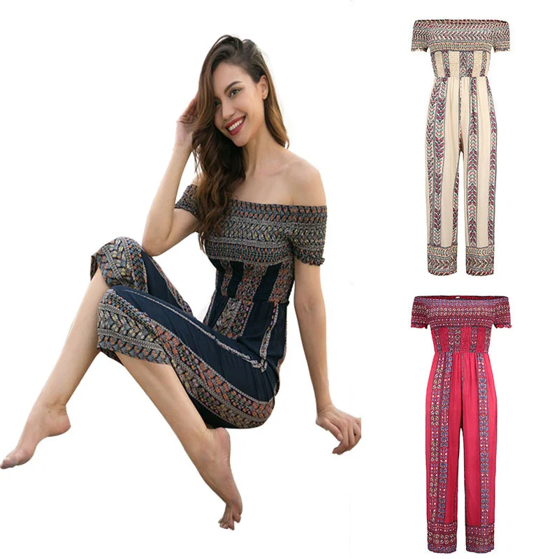Women's summer jumpsuit Travel vacation beach wind print sexy word shoulder piece trousers Off shoulder cotton Playsuits 2019
Women's summer jumpsuit Travel vacation beach wind print sexy word shoulder piece trousers Off shoulder cotton Playsuits 2019