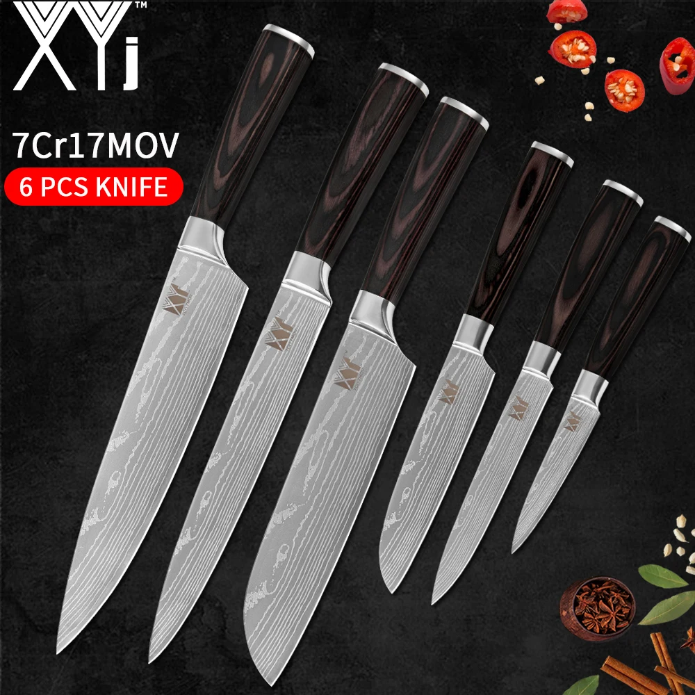 XYj 7Cr17 Stainless Steel Knives Kitchen Set Damascus Veins Pattern Meat Cleaver Chef's Knife Color Wood Handle Kitchen Knives
XYj 7Cr17 Stainless Steel Knives Kitchen Set Damascus Veins Pattern Meat Cleaver Chef's Knife Color Wood Handle Kitchen Knives