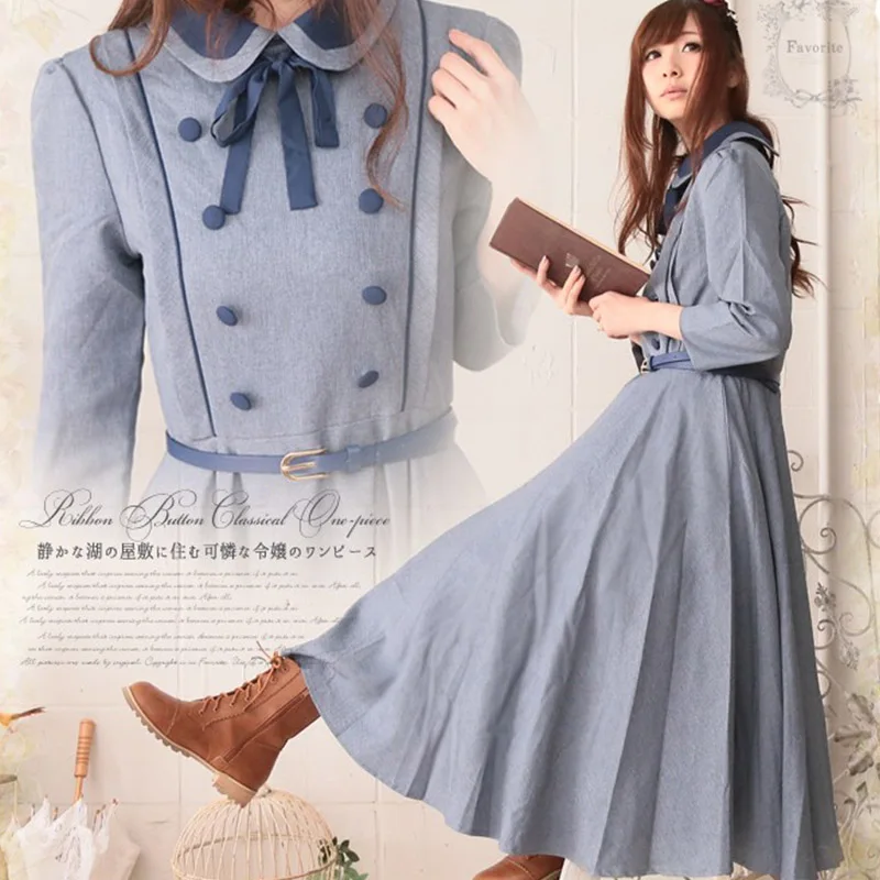 Spring Autumn Mori Girl Retro Dress Women Harajuku Peter Pan Collar Sashes Princess Lolita Female Femmes Kawaii Dress A249
Spring Autumn Mori Girl Retro Dress Women Harajuku Peter Pan Collar Sashes Princess Lolita Female Femmes Kawaii Dress A249