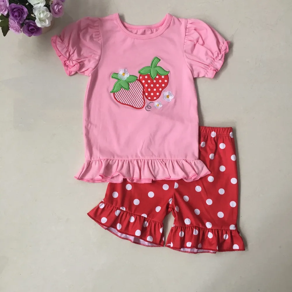 Puresun Summer Girls 2 Pieces Outfits Strawberry High Quality Embroidery Shirt Red Polka Dot Shorts Kids Boutique Clothing
Puresun Summer Girls 2 Pieces Outfits Strawberry High Quality Embroidery Shirt Red Polka Dot Shorts Kids Boutique Clothing