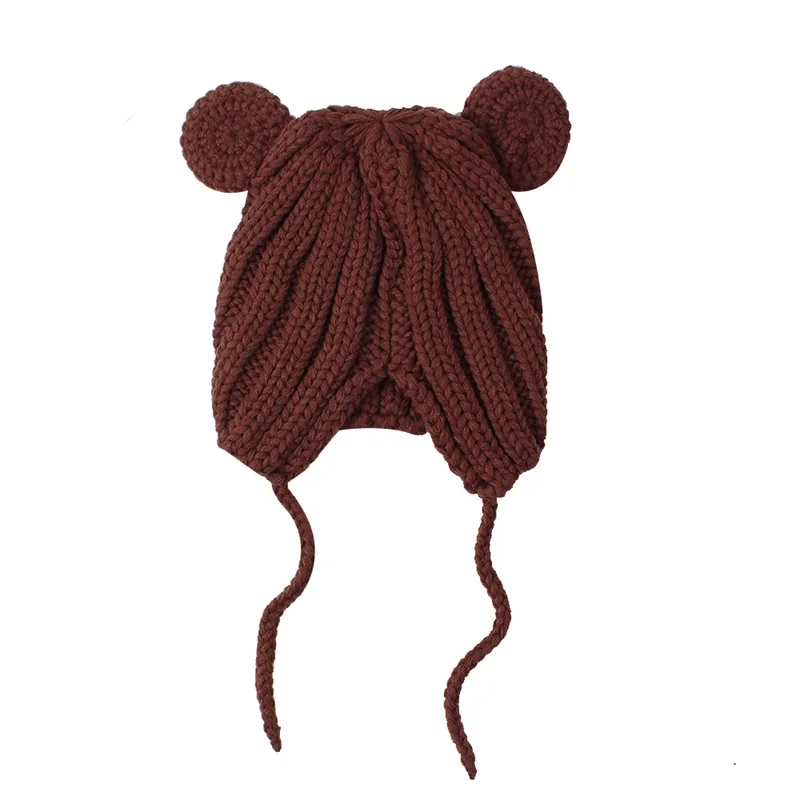Korean Cute Baby Beanie Hat Knitted Fashion Girls Hat With Ears Lovely Lace Up Boys Hat Warm Autumn Toddler Hat Baby Accessories (18)