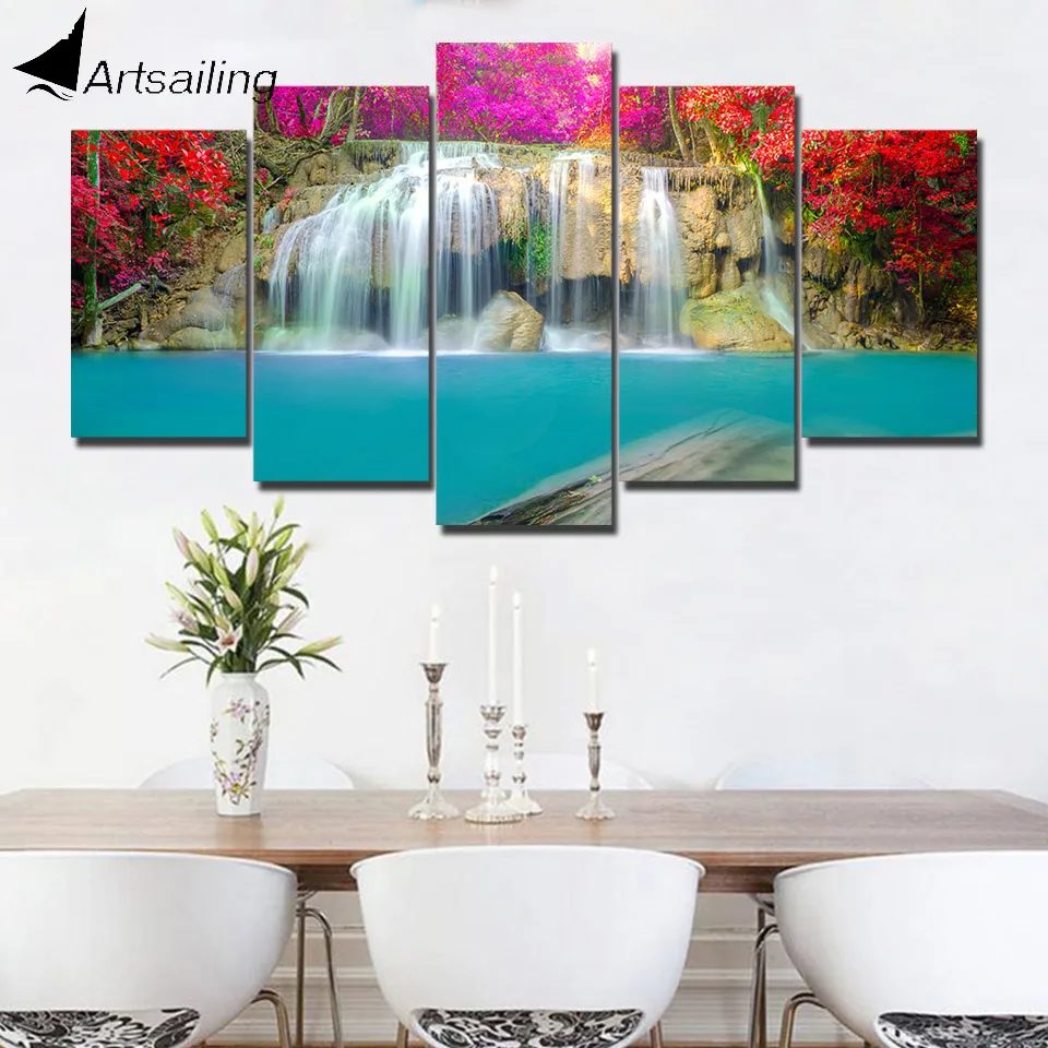 ArtSailing 5 panel Painting wall pictures for living room decoration Waterfall Flow Room painting-poster ny-4347 | Дом и сад