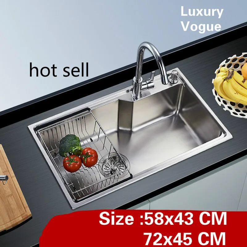 

Free shipping Apartment big kitchen single trough sink luxury wash vegetables 304 stainless steel 58x43/72x45 CM