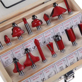 15pc Router Bit Set 1/4" 6.35mm Shank Wood Carving Tungsten Carbide Tipped Woodworking Milling Cutter Trimming knife w/Wood case 
15pc Router Bit Set 1/4" 6.35mm Shank Wood Carving Tungsten Carbide Tipped Woodworking Milling Cutter Trimming knife w/Wood case