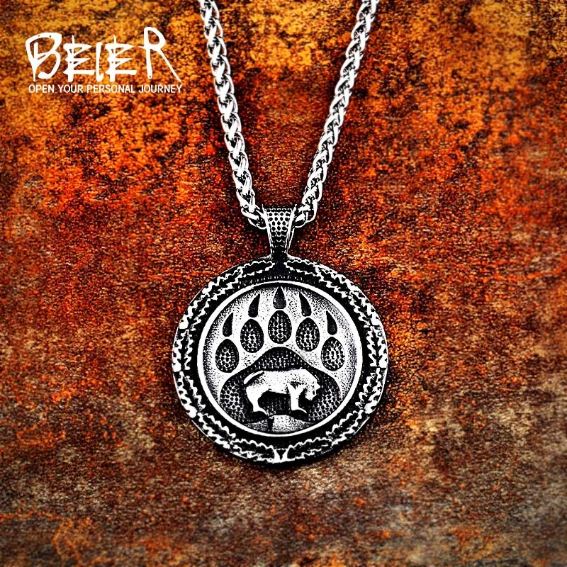 Beier 316L stainless steel Norse Viking Pendant Necklace Bear paw and head Amulet Odin 's Symbol Original Animal Jewelry LP371
Beier 316L stainless steel Norse Viking Pendant Necklace Bear paw and head Amulet Odin 's Symbol Original Animal Jewelry LP371