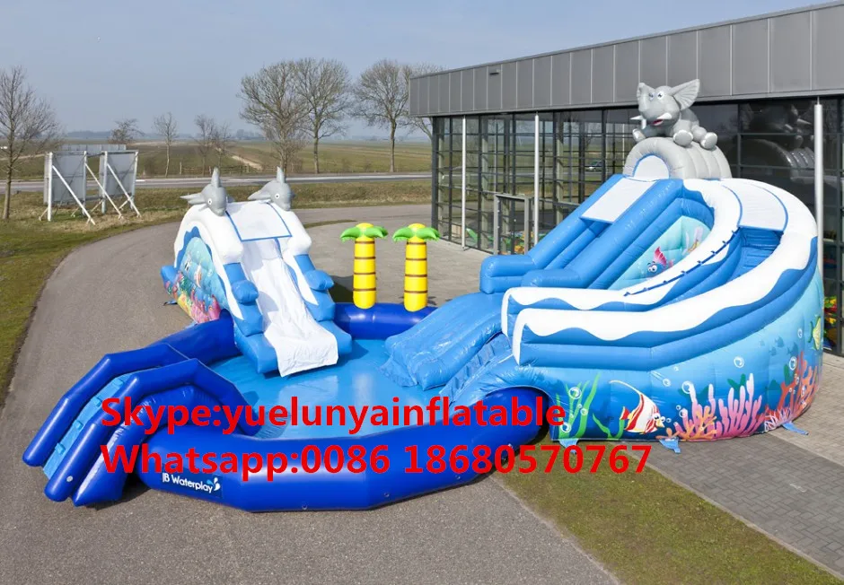 Factory direct inflatable castle slides Pool slide, large water park Large pool Ocean Elephant Water Park KY-720
Factory direct inflatable castle slides Pool slide, large water park Large pool Ocean Elephant Water Park KY-720