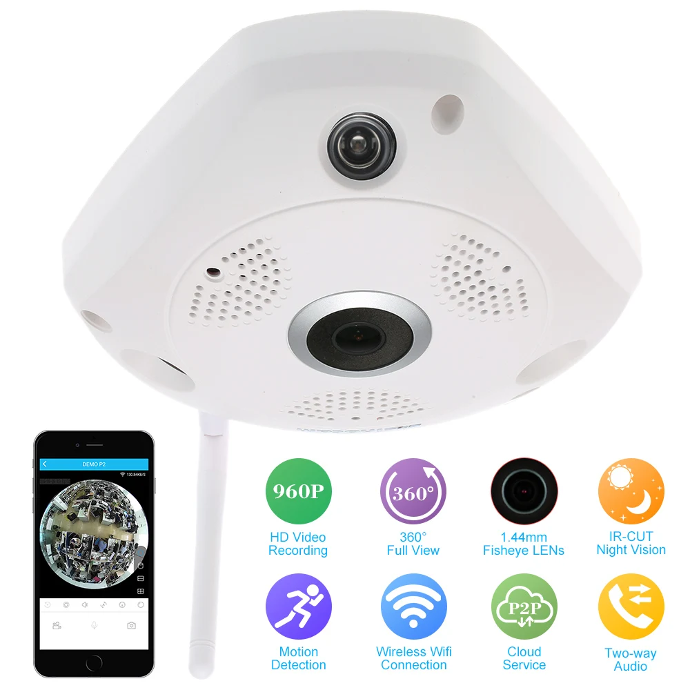 Szsinocam 960P HD Wireless Wifi 360 Degree VR IP Camera Full View 1.44MM Fish Eye Panoramic Security CCTV Camera with Antenna
Szsinocam 960P HD Wireless Wifi 360 Degree VR IP Camera Full View 1.44MM Fish Eye Panoramic Security CCTV Camera with Antenna