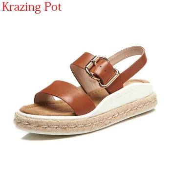 2021 Fashion Genuine Leather Metal Buckle Punk Mature Straw Med Heels Pregnant Thick Bottom Peep Toe Vacation Woman Sandals L51
2021 Fashion Genuine Leather Metal Buckle Punk Mature Straw Med Heels Pregnant Thick Bottom Peep Toe Vacation Woman Sandals L51