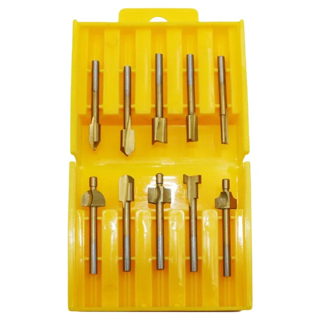10pcs Set Box 3mm HSS Titanium Router Bits Wood Cutter Milling Fits Dremel Rotary Tool Engraving Machine Knife Sharpening Slot
10pcs Set Box 3mm HSS Titanium Router Bits Wood Cutter Milling Fits Dremel Rotary Tool Engraving Machine Knife Sharpening Slot