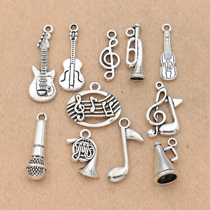 Mix Antique Silver Plated Music Note Guitar Trumpet Tape Charms Pendants for Bracelet Necklace Jewelry Making Accessories DIY
Mix Antique Silver Plated Music Note Guitar Trumpet Tape Charms Pendants for Bracelet Necklace Jewelry Making Accessories DIY