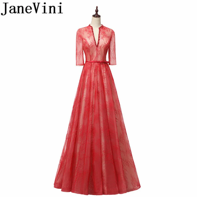 JaneVini Lace Long Evening Dresses With Sleeves A Line V Neck Beads Floor Length Red Vintage Mother of the Bride Dress Plus Size
JaneVini Lace Long Evening Dresses With Sleeves A Line V Neck Beads Floor Length Red Vintage Mother of the Bride Dress Plus Size