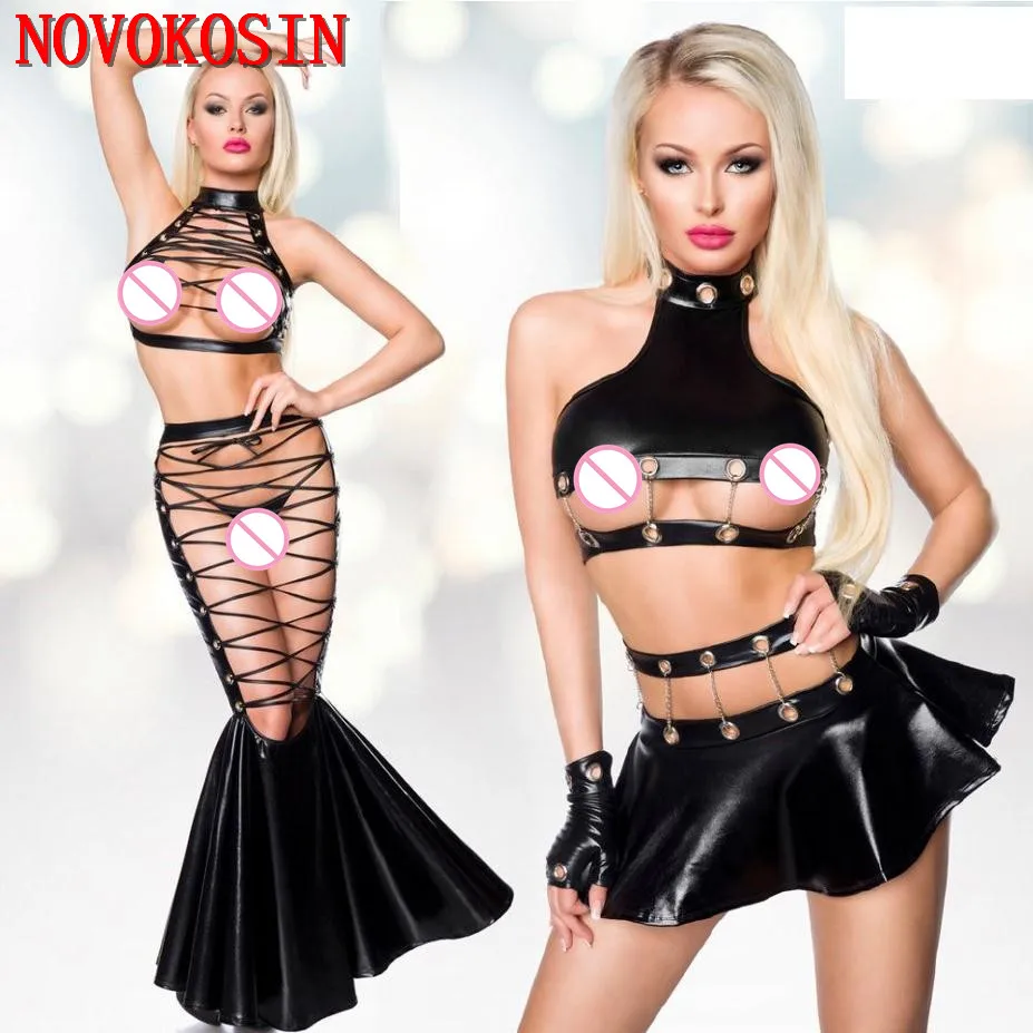 YQ99 2018 Black Faux Leather Split Sexy Lingerie Exotic Costume Night Club Halter Hollow Out Bra With Skirt Set PU Performance
YQ99 2018 Black Faux Leather Split Sexy Lingerie Exotic Costume Night Club Halter Hollow Out Bra With Skirt Set PU Performance