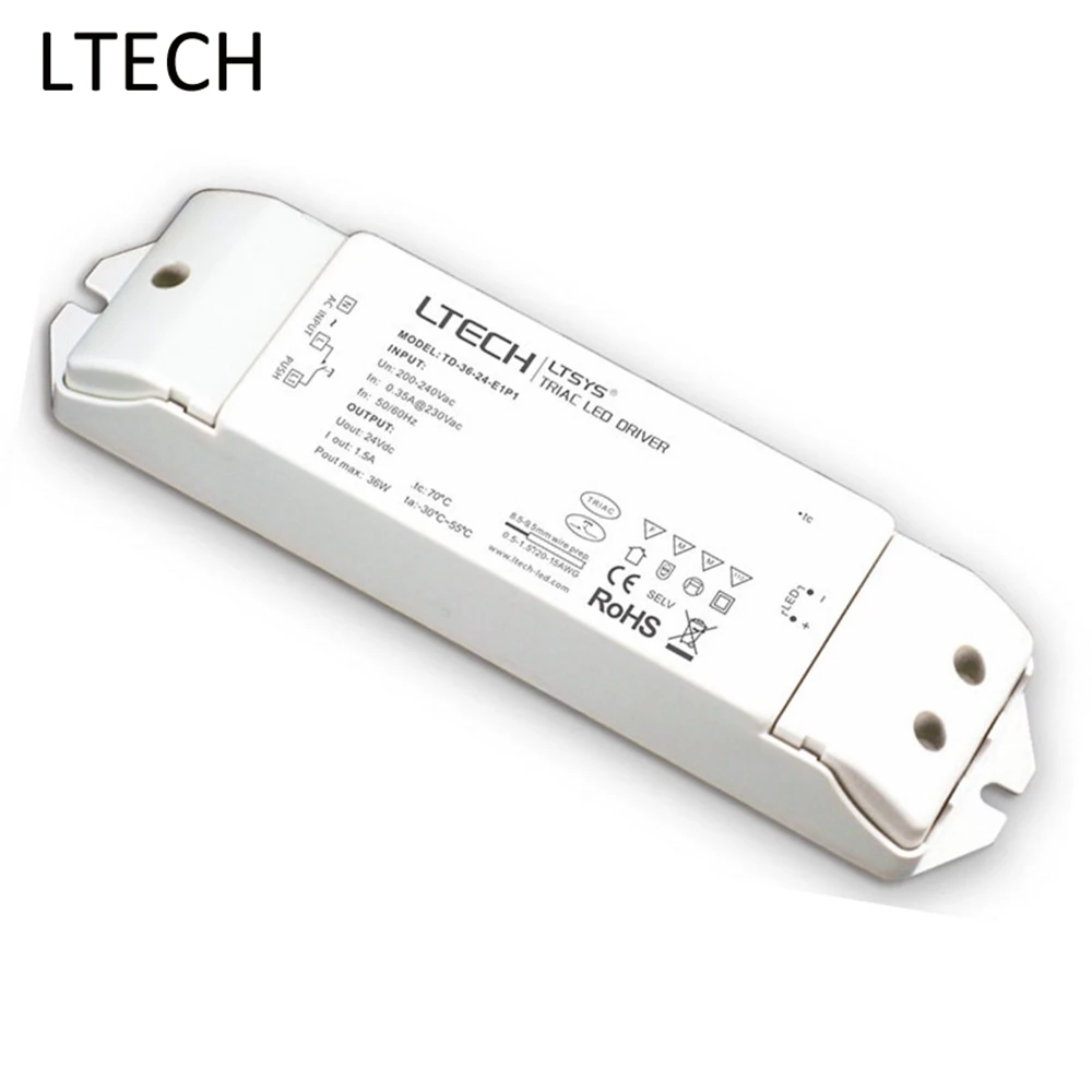 LTECH DC24V 1.5A 36W Output Constant Voltage Led Triac Dimming Driver TD-36-24-E1P1 AC200-240V Input Push Dim For Led Lights
LTECH DC24V 1.5A 36W Output Constant Voltage Led Triac Dimming Driver TD-36-24-E1P1 AC200-240V Input Push Dim For Led Lights