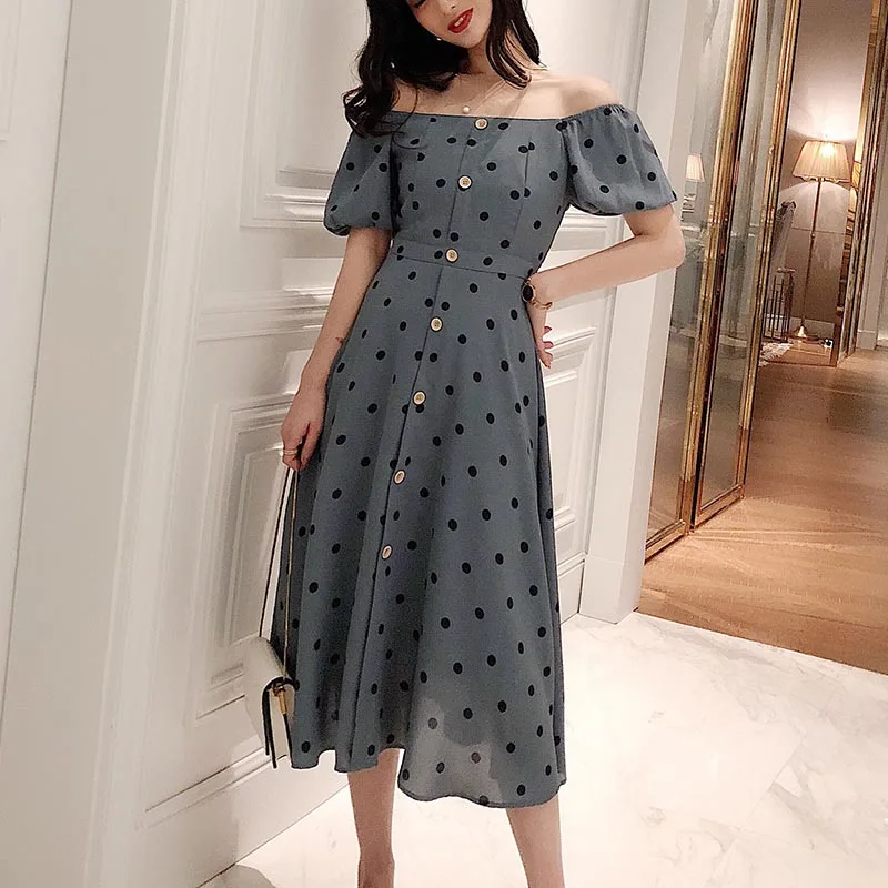 2019 Summer Women Dresses Off Shoulder Korean Boho Bohemian Short Sleeve Ruffle Midi Holiday Beach Polka Dot Dress For Women
2019 Summer Women Dresses Off Shoulder Korean Boho Bohemian Short Sleeve Ruffle Midi Holiday Beach Polka Dot Dress For Women