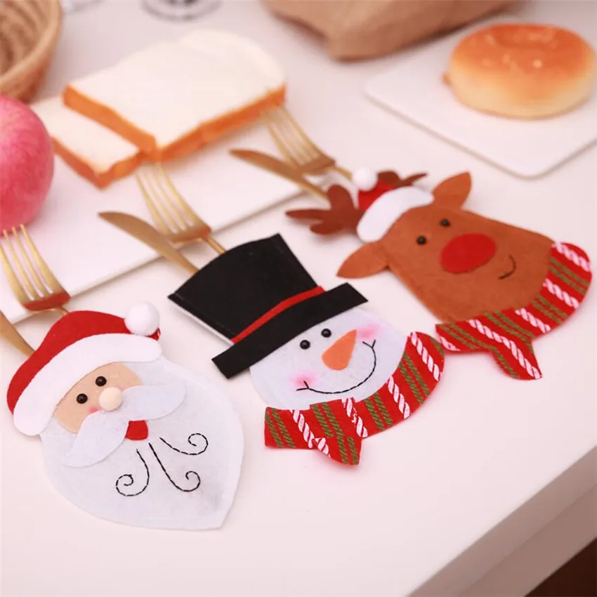 

6 Styles Christmas Decorations Silverware Holders Santa Clause Snowman Elk Fork Knife Pockets Dinner Table Decor cutlery sets